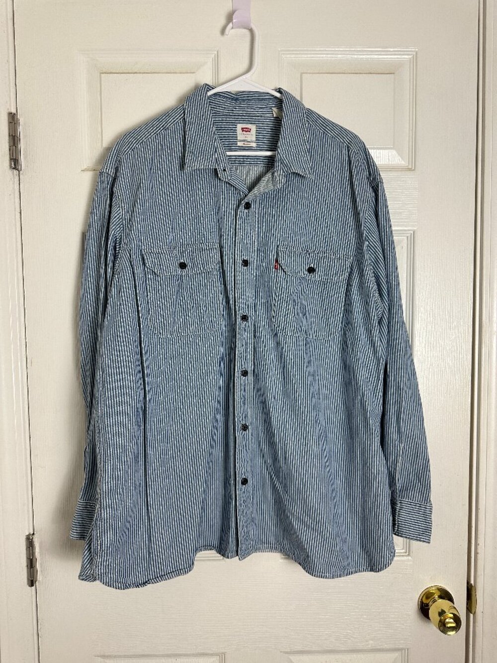 Levi's Blue Striped 100% Cotton Relaxed Fit Button Down Shirt Men Size XL